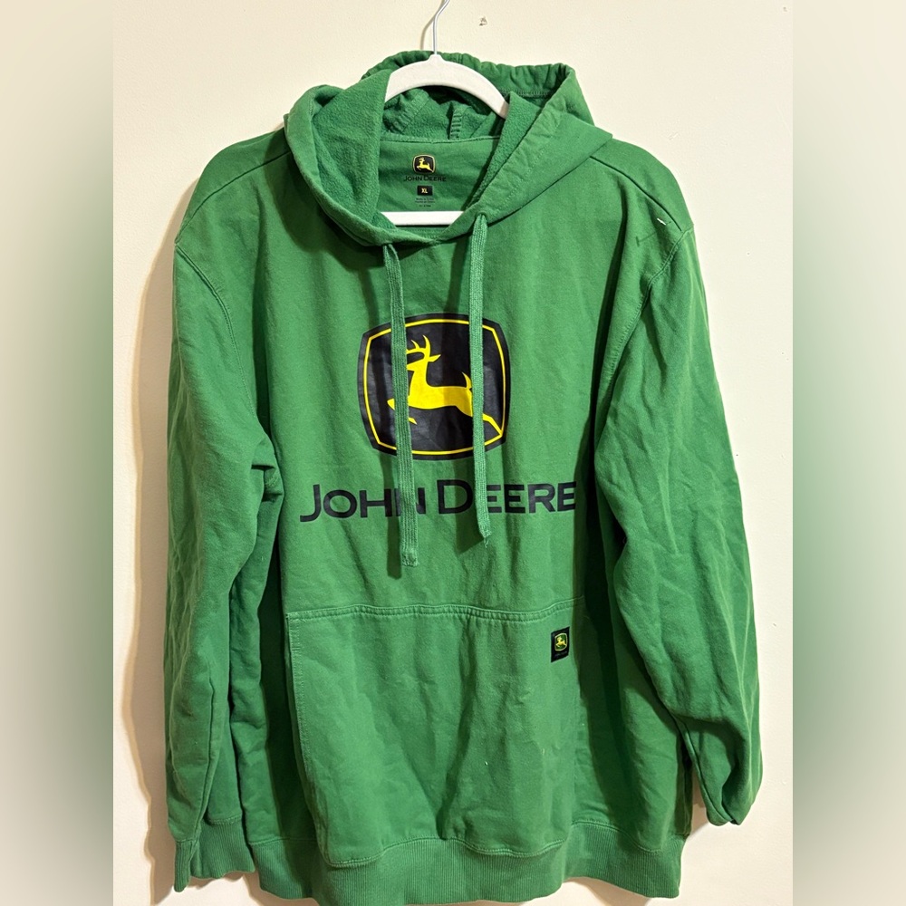 John Deere Men’s X-Large Hoodie Green Logo Pullover Fleece Workwear Tractor Farm